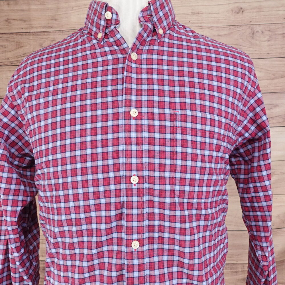 ROUNDTREE & YORKE LONG SLEEVE RED BLUE PLAID BUTTON DOWN SHIRT‎ MENS SIZE L